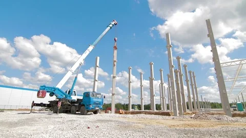 Timelapse Mobile crane is operating. Mobile crane is carry concrete Stock-Footage 83647009