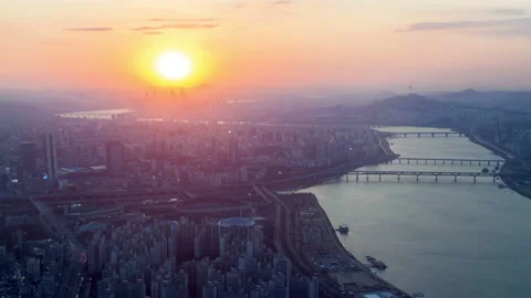 Timelapse modern Seoul buildings illuminate after sunset Stock Footage 117217536