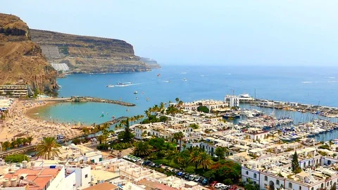 Timelapse of Mogán beach, town and harbour. Stock Footage 114583464