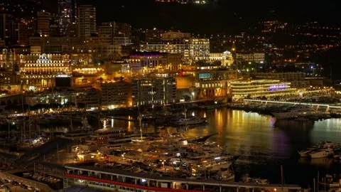 Timelapse of Monaco Harbor at Night – Monte Carlo Lights and Yachts in 4K Stock Footage 313735069