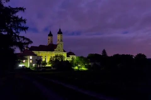 Timelapse Monastery of Roggenburg by night Stock Footage 26267962