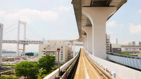 Timelapse of Monorail train making stop in Tokyo Metropolitan area.  Stock Footage 196476396