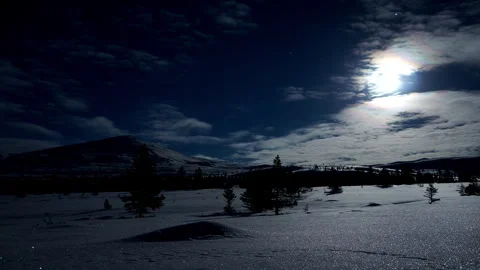 Timelapse Moon Light Winter Landscape Stockbeeldmateriaal 243230171