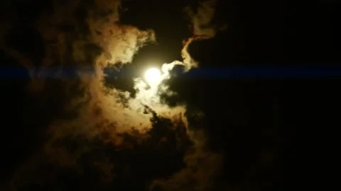 Timelapse of moon over dark dramatic clouds in night sky, anamorphic time lapse Stock Footage 194521963