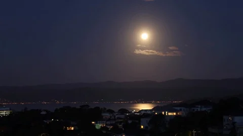Timelapse: Moon reflecting on Wellington Harbour, NZ, 1080 HD Stock Footage