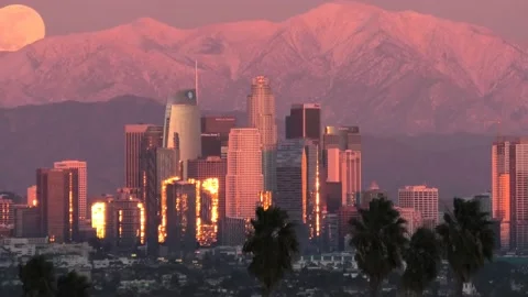 Timelapse of moon rising over downtown Los Angeles Stock Footage 145854844