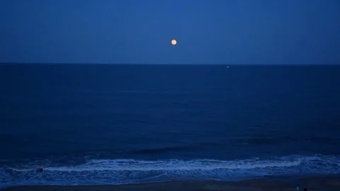 Timelapse of Moon Rising Over the Ocean Stock Footage 82042646