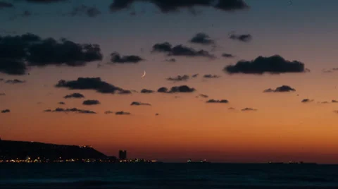 Timelapse of Moon on the sunset over sea Stock Footage 34668057