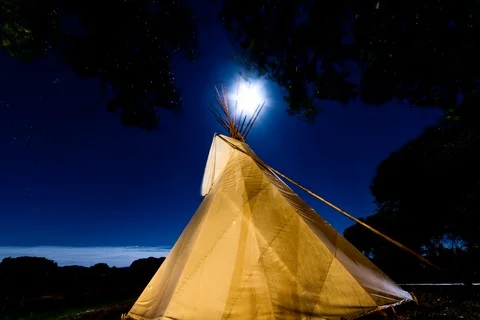 Timelapse Moonlight shines on Indian Tepee at Ute Indian Museum, Montrose, Stock Footage 115666033