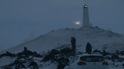 Timelapse - Moonlit Lighthouse in Iceland Stock Footage 47203831
