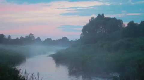 Timelapse of the Morning Fog on the River Stock Footage 59779426