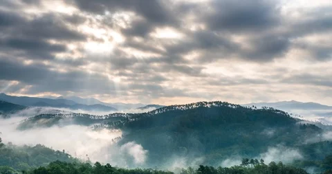 Timelapse. Morning mist go down on the amazing green mountains of Tuscany, Italy Stock Footage