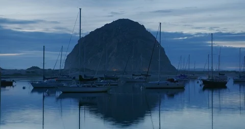 Timelapse of Morro Rock during sunset at Morro Bay, California Stock Footage 99146768