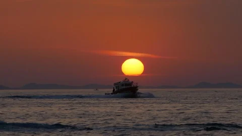 Timelapse of the most beautiful sunset of the world in Zadar with ships in sea Stock Footage 90266012