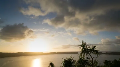 Timelapse motion control looking out at a tropical lagoon Stock Footage 148081557