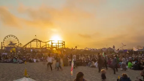 Timelapse in motion (hyperlapse) on Santa Monica beach Stock Footage