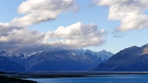 Timelapse of mount cook Aoraki, covered in clouds, New Zealand Stock Footage 74940529
