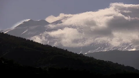 Timelapse of the Mount Etna whit snow Stock Footage 125986006