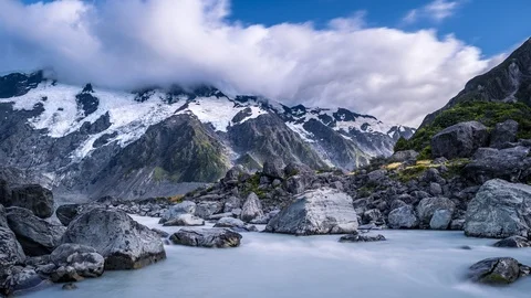 Timelapse of Mount Sefton, Tasman River, New Zealand Stock Footage 123629010