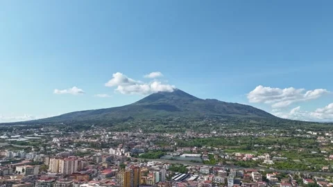 Timelapse of Mount Vesuvius with Clouds Entering the Crater, Daytime Aerial View Stock Footage 310057214