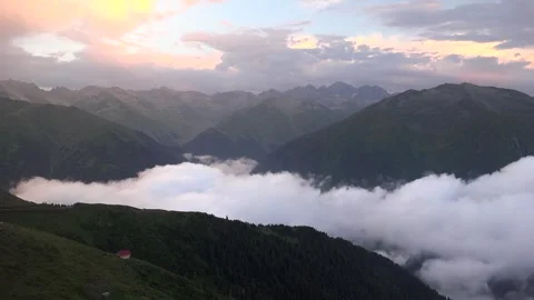 Timelapse mountain cabin above clouds in Huser Yaylasi - Organic Ground Texture Stock Footage 339338600