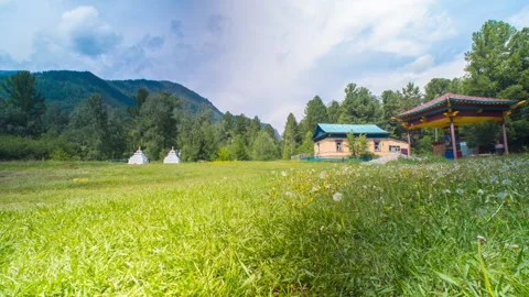 Timelapse. Mountain landscape from a Buddhist temple Stock Footage 312135438