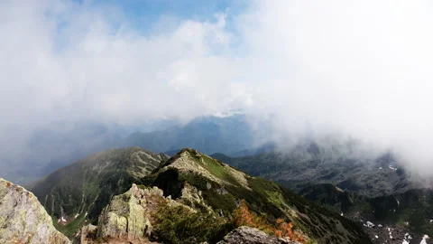 Timelapse mountain landscape with moving clouds. Scenic mountain range. Nature Stock Footage 145627871