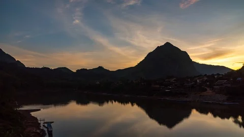 Timelapse mountain landscape at sunset.  small village in Southeast Asia Stock Footage 112166177