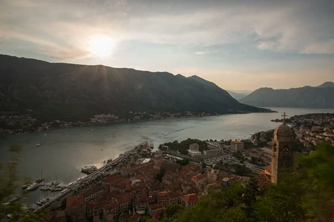 Timelapse from mountaintop with bay of Kotor in view Stock Footage 99015601