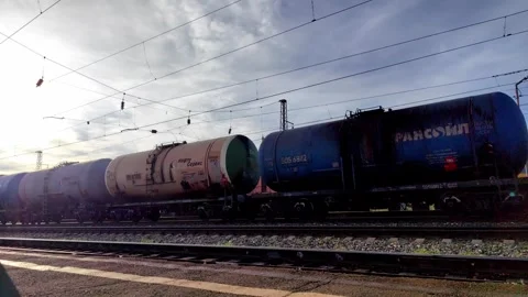 Timelapse movement freight train railway station. container rail transportation. Stock-Footage 302729626