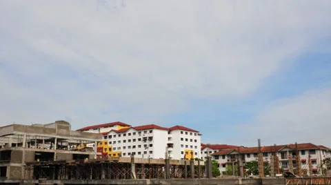 Timelapse Of Moving Cloud and Busy Asian Construction Workers Stock Footage 33803925