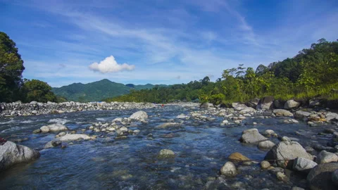 Timelapse of moving cloud and riveat Kota Belud, Sabah Stock Footage 201275342