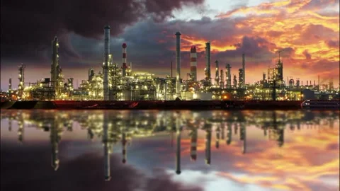 Timelapse moving cloud on oil and gas petrochemical industrial Refinery fac.. Stock Footage 256678178