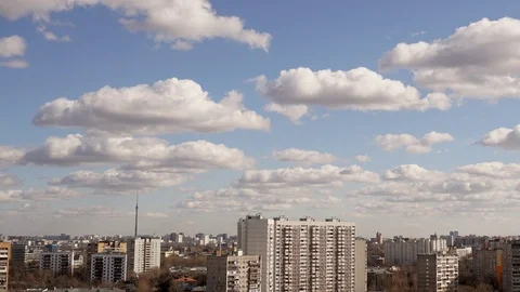Timelapse of moving clouds above Moscow city. Cloud running across the blue sky Stock Footage 111485704