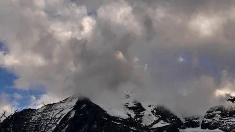 Timelapse of moving clouds and mountain peak at hooker valley, New Zealand Stock Footage 74940550