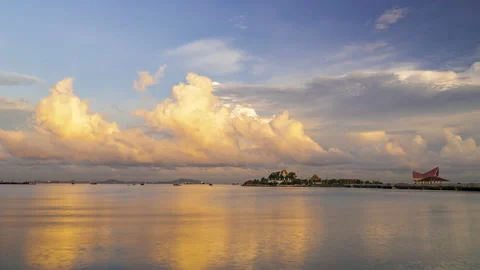 Timelapse of moving clouds behind a famous Koh Loy island in Sri Racha Stock Footage 197524285