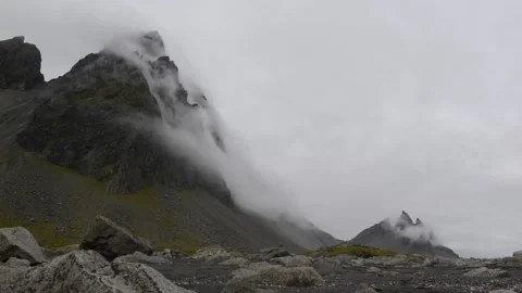 Timelapse of a moving clouds with a mountains view near Hofn, East Iceland Stock Footage 132495727