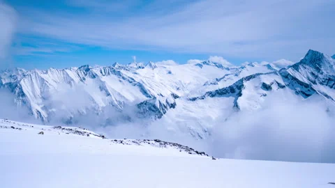 Timelapse of moving clouds over mountain with snow at hintertux glacier in .. Stock Footage 283552625