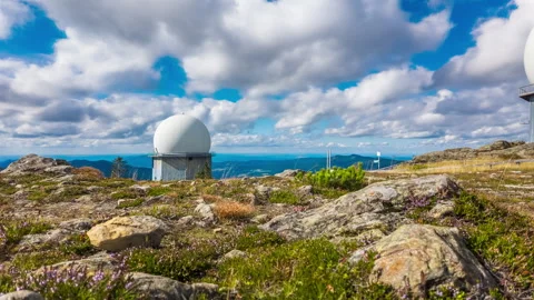 Timelapse of Moving Clouds Over Radar System on Great Arber, Bavarian Forest Nat Video stock 328084133