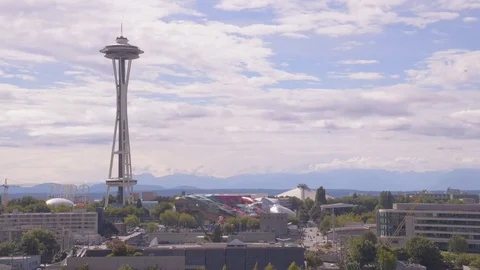 Timelapse moving clouds seattle washington space needle summer day Stock Footage 83425029