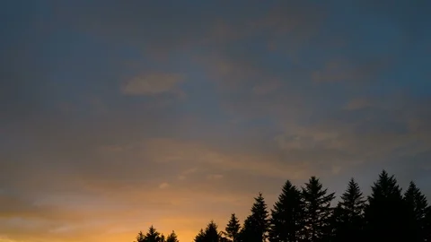 Timelapse of moving fiery clouds over trees at sunset 4k UHD movie Stock Footage 91067328