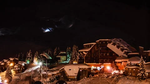 Timelapse of moving snowcats over mountain with snow at avoriaz in france Stock Footage 283548516