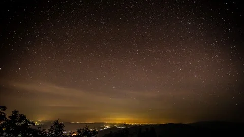 Timelapse of moving star trails in night sky. Stock Footage 99500475