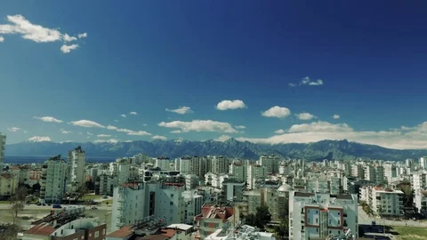 Timelapse moving streets, white cloudy sky and mountains coastline antalya Stock Footage 103856077