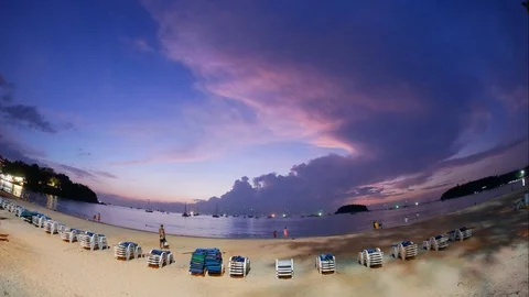 Timelapse of moving twilight cloudy sky background after sunset at seaside, t Stock-Footage 99461048