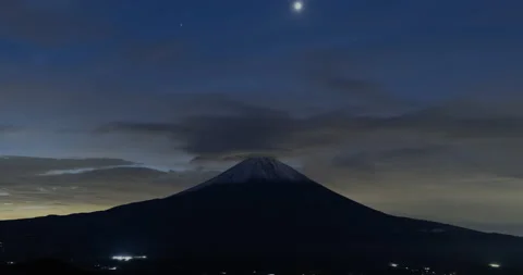 TimeLapse - Mt. Fuji and cloud movement at dawn Zoom-in Stock Footage 153307530