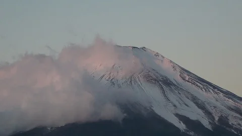 Timelapse, Mt. Fuji and clouds in winter, Lake Yamanakako, Yamanashi, Japan Stock Footage 101671052