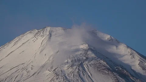 Timelapse, Mt. Fuji and clouds in winter, Lake Yamanakako, Yamanashi, Japan Stock Footage 101671076
