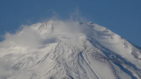 Timelapse, Mt. Fuji and clouds in winter, Lake Yamanakako, Yamanashi, Japan Stock Footage 101672602