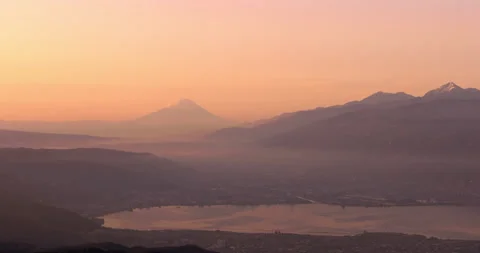 TimeLapse - Mt. Fuji at dawn and the city and lake Zoom-in Stock Footage 160810655